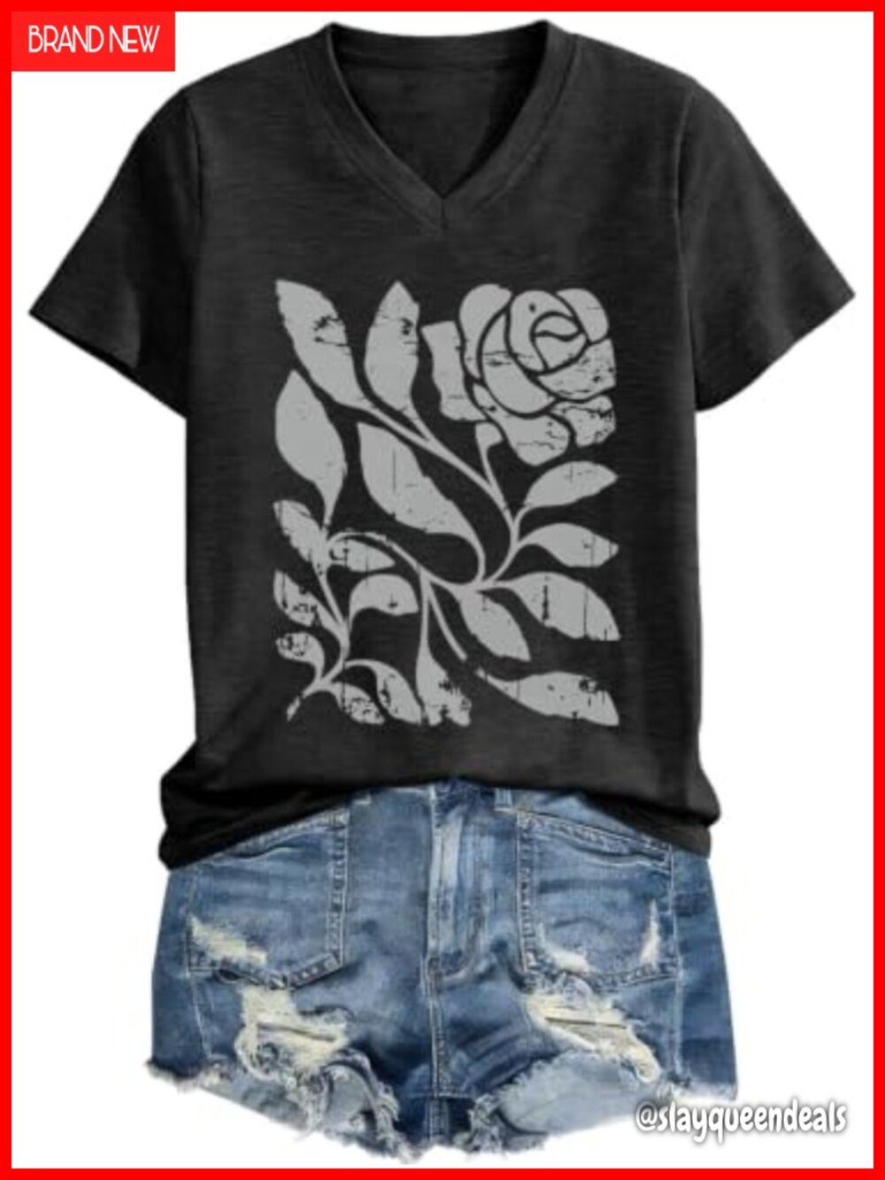 Women's V Neck Floral Graphic Tee Short Sleeve Boho Casual Top